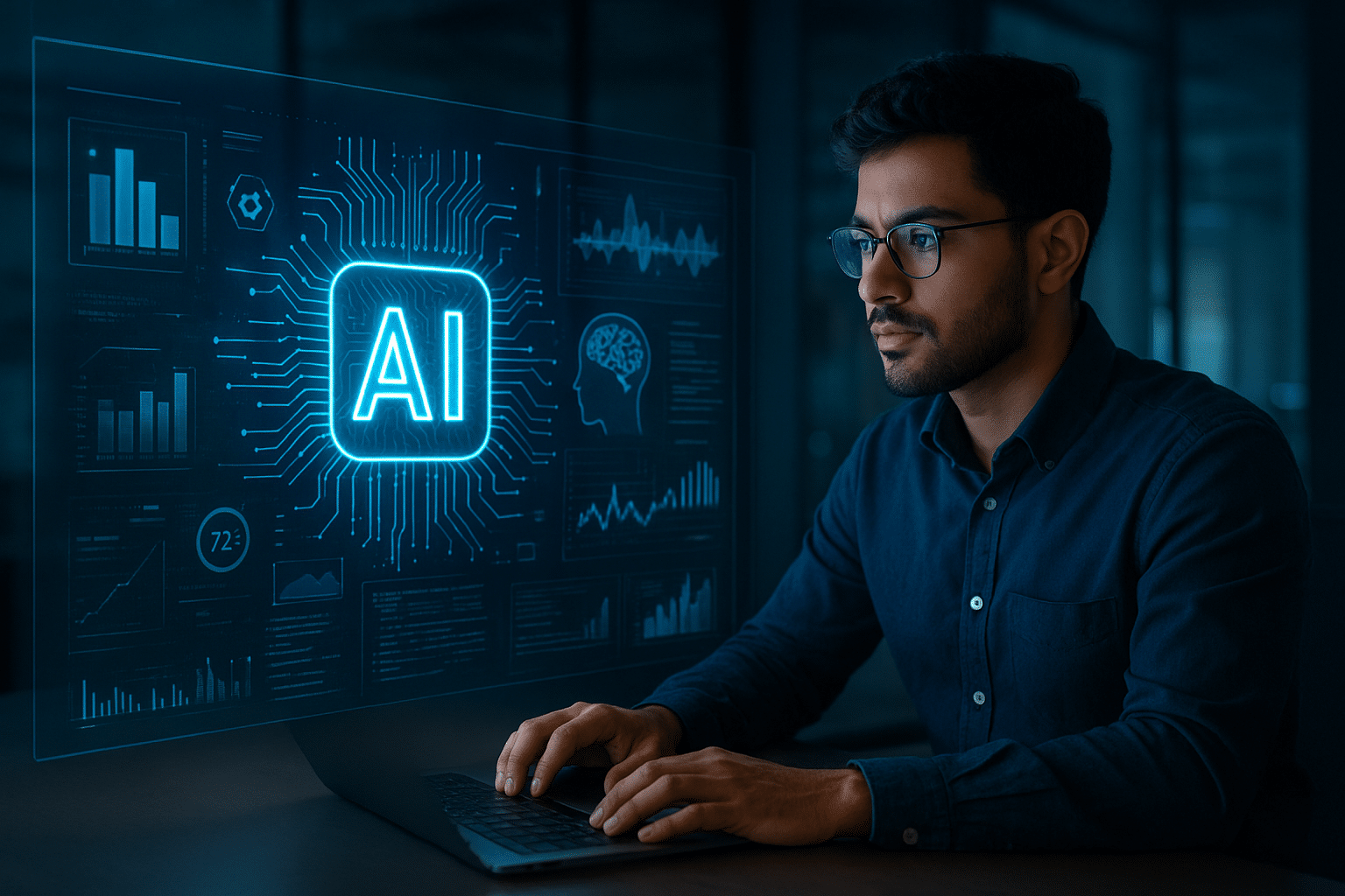 Global Demand for Technology Professionals: Skills, Roles, Job Openings & Future Trends 26 Professional working on futuristic AI dashboard